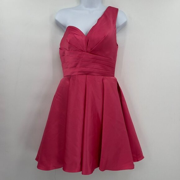 Stacees One Shoulder Sleeveless Pleated Built In Bra Lined Mini Dress Women's - Picture 2 of 14